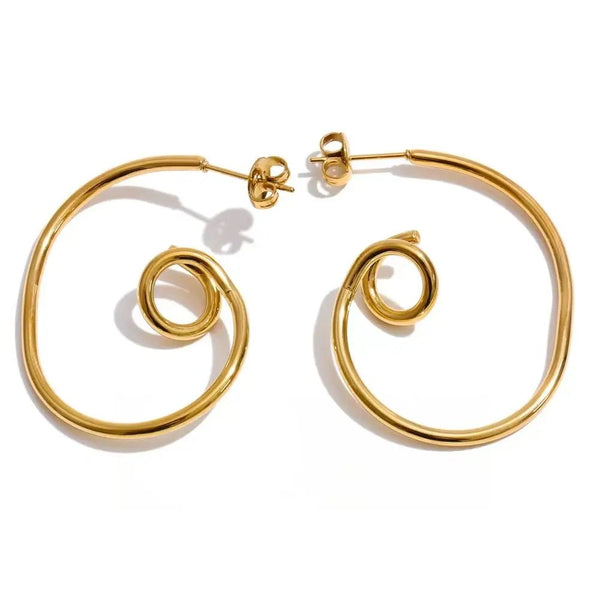 Gold-plated stainless steel earrings with a swirly design.