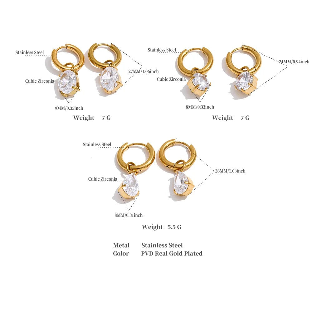 Cubic Zirconia Geometric Earrings — Gold-Plated Stainless Steel with Cubic Zirconia · PS1881