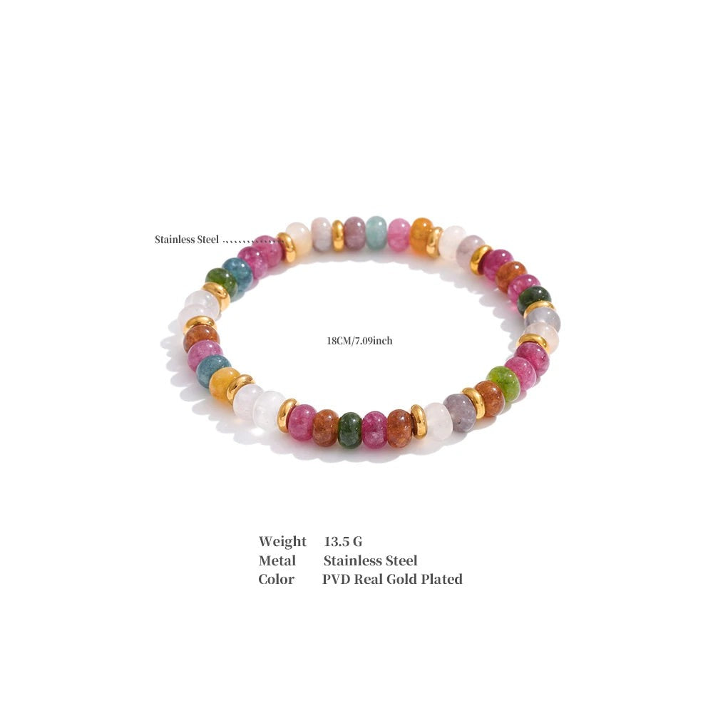 Natural Stone Beaded Geometric Bracelet — Gold-Plated Stainless Steel with Natural Stone · PS1579