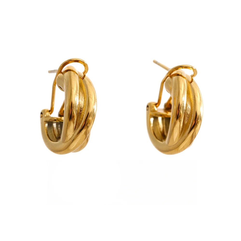 Gold-plated stainless steel earrings with a unique circular design.
