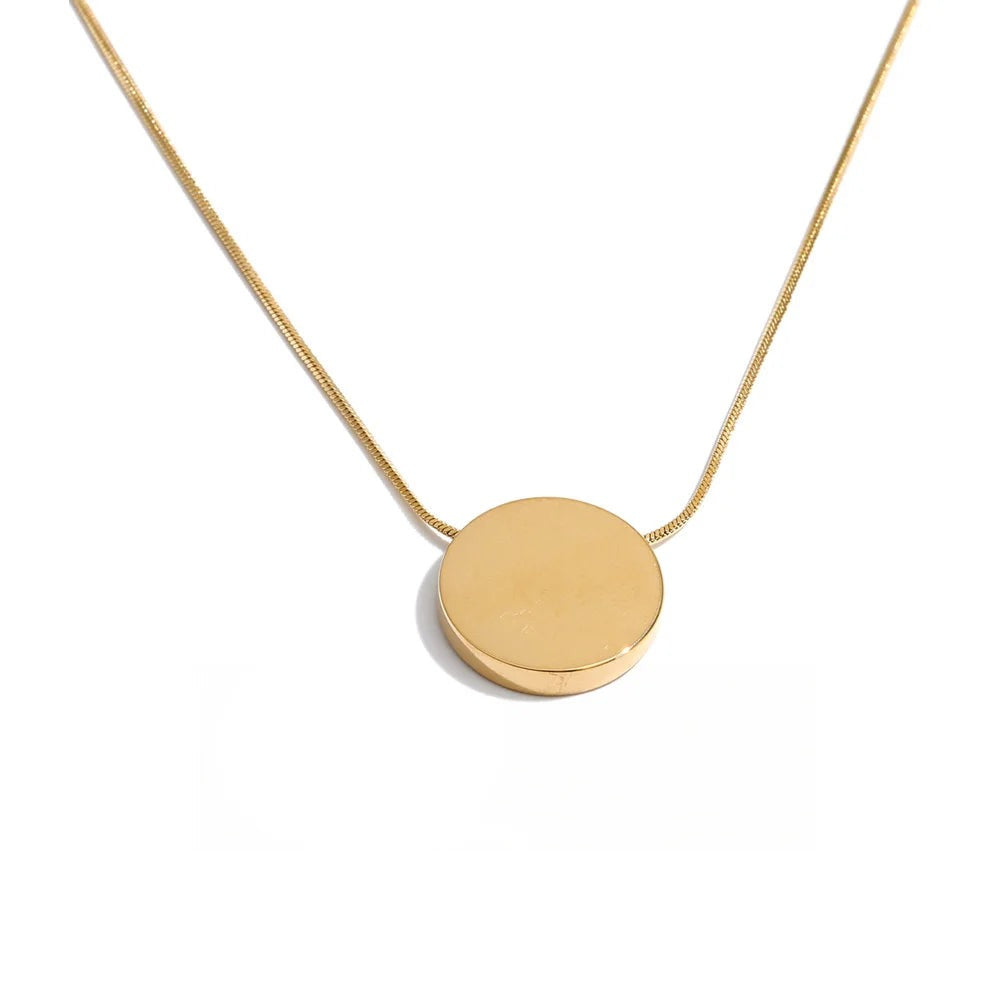 Gold-plated stainless steel necklace with a round pendant.