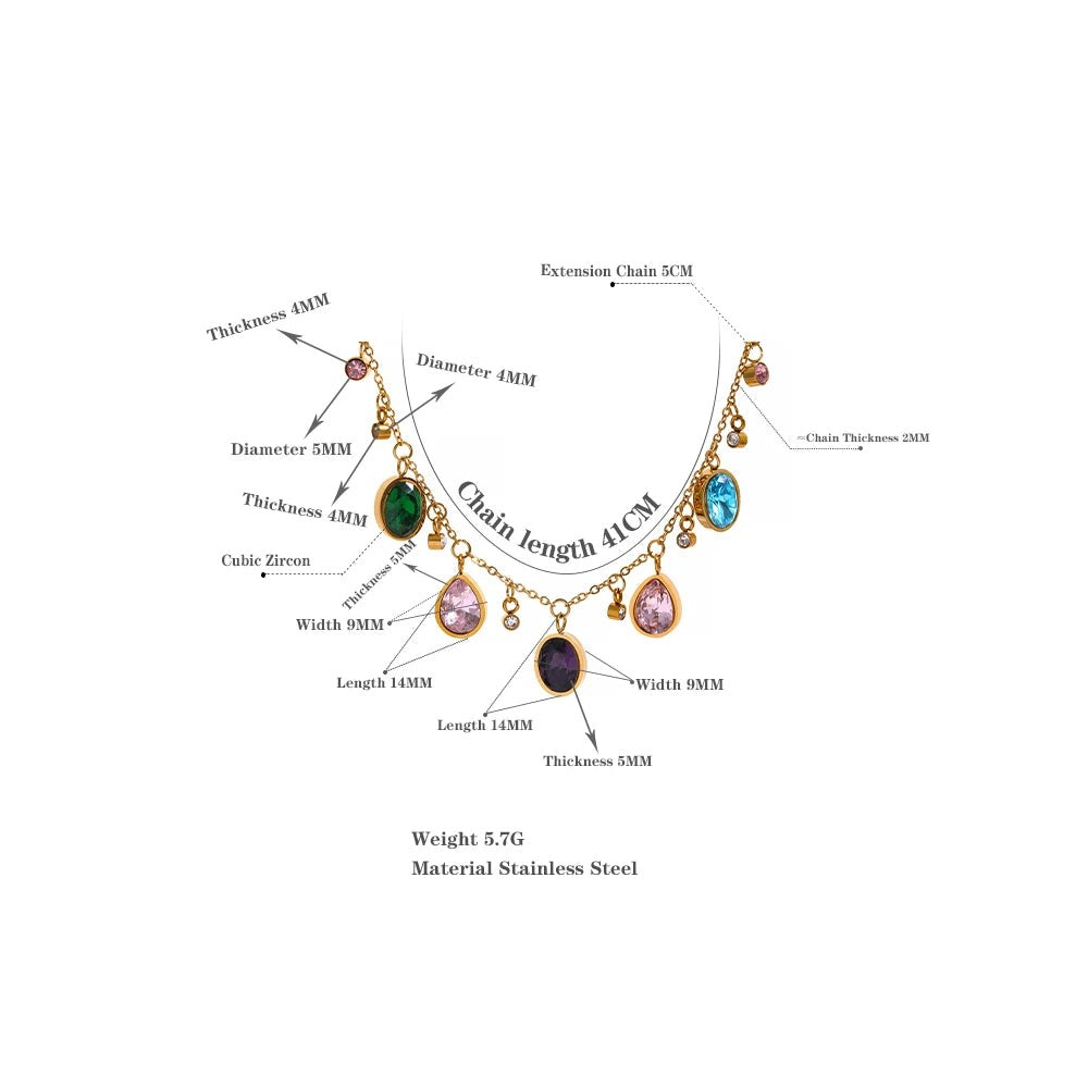Cubic zirconia multi-color geometric necklace in gold-plated stainless steel with cubic zirconia.