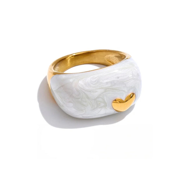 Gold-plated stainless steel ring with enamel detailing.