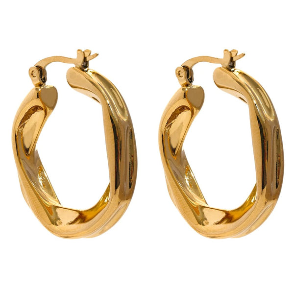 Gold-plated stainless steel earrings with a large hoop design.