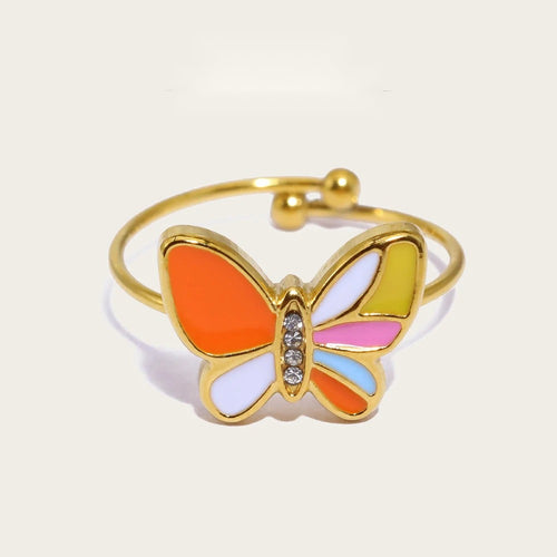 Colorful Enamel Butterfly Ring — Stainless Steel