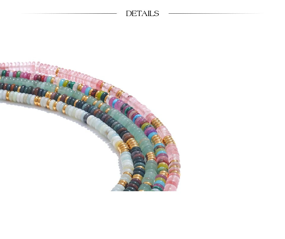Natural stone beaded multi-color necklace in gold-plated stainless steel with natural stone.