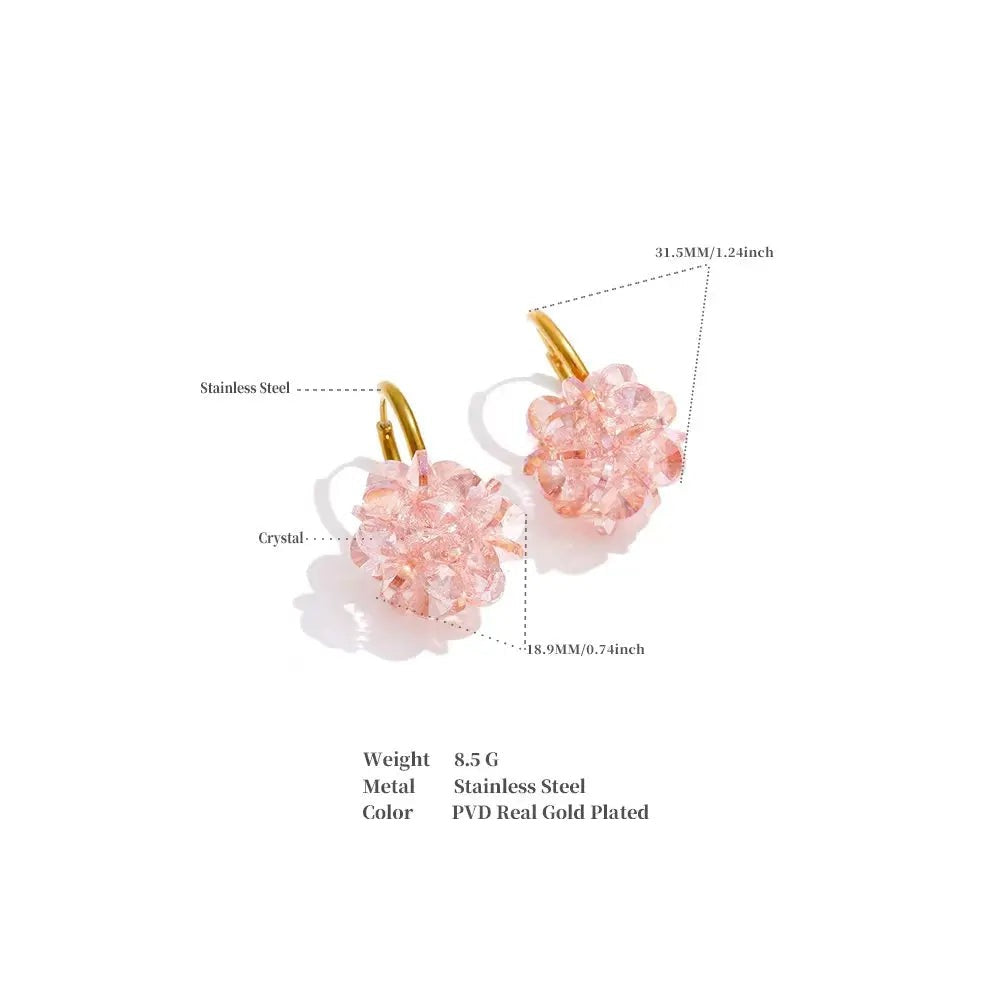 Crystal Flower Geometric Earrings — Gold-Plated Stainless Steel with Crystal · PS1990