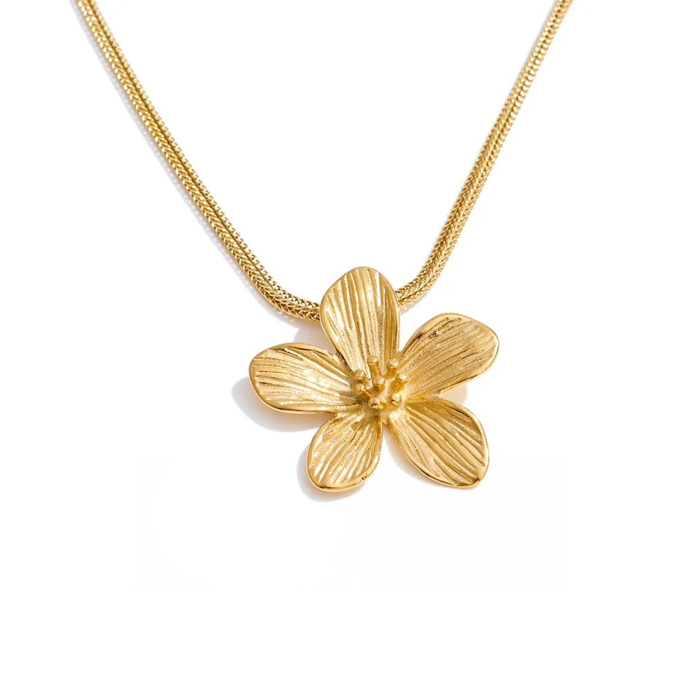 Gold-plated stainless steel flower necklace.