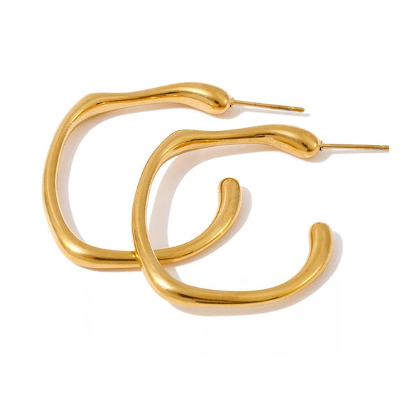 Gold-plated stainless steel earrings with a unique loop design.
