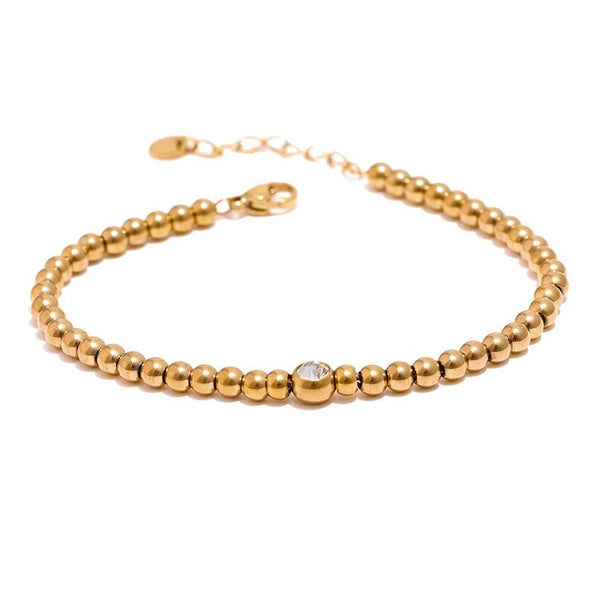 Cubic Zirconia Beaded Geometric Bracelet — Gold-Plated Stainless Steel with Cubic Zirconia · PS1573