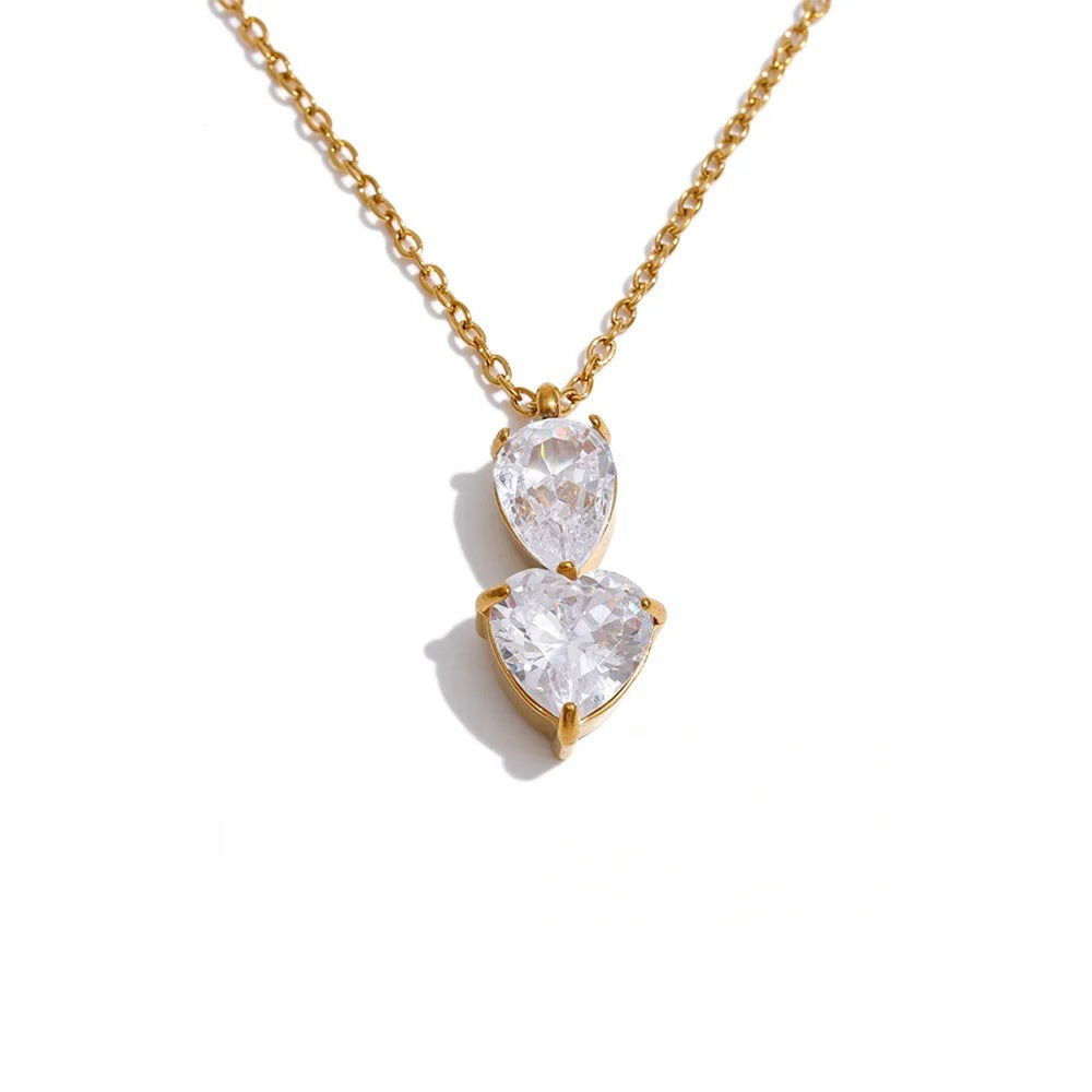 Gold-plated stainless steel necklace with cubic zirconia accents.