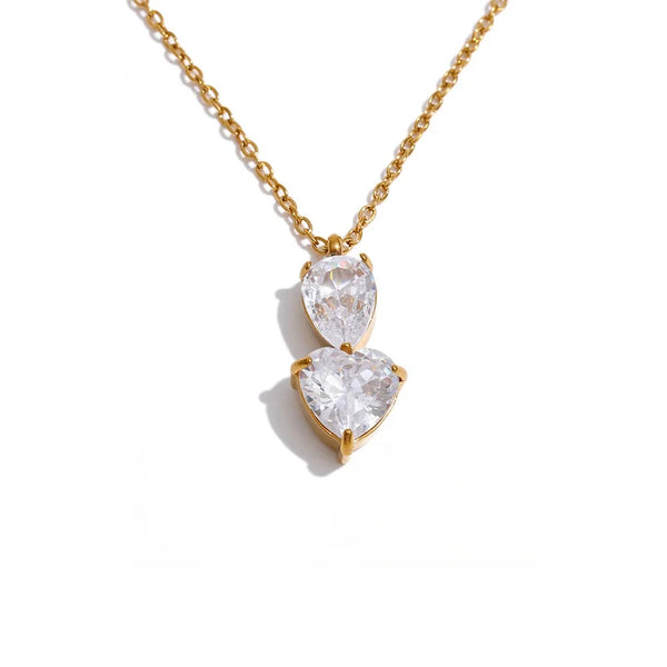 Gold-plated stainless steel necklace with cubic zirconia accents.