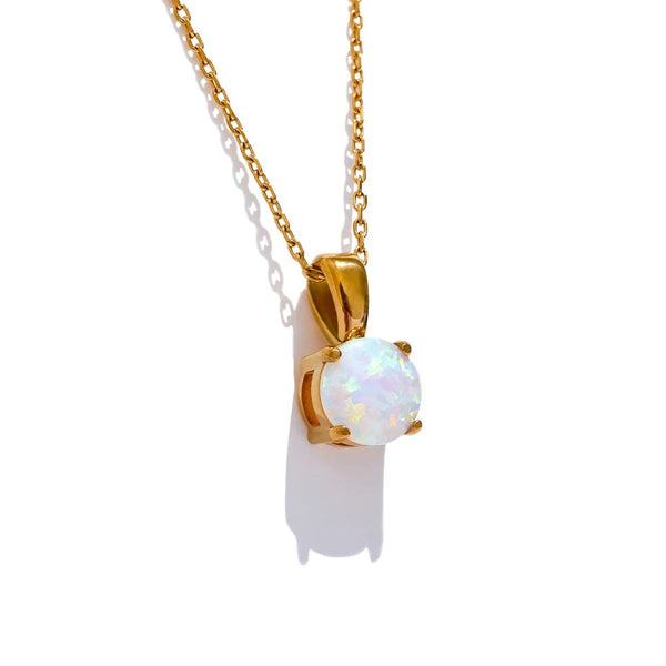 Gold-plated stainless steel necklace with a large pearl pendant.