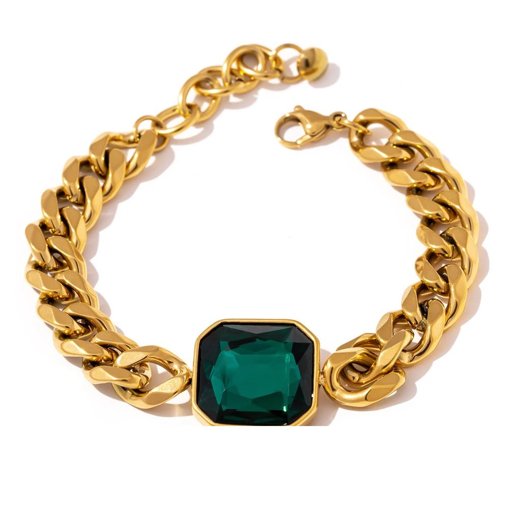 Red Cubic Zirconia Geometric Bracelet — 18K Gold-Plated Stainless Steel with Cubic Zirconia · PS1617