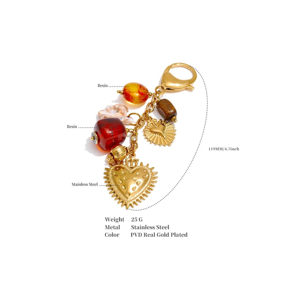 Resin heart chain necklace in gold-plated stainless steel with resin.