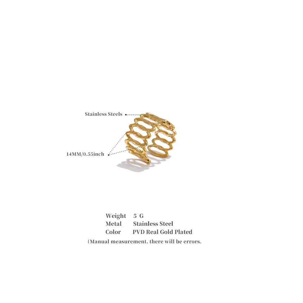Geometric ring in gold-plated stainless steel.