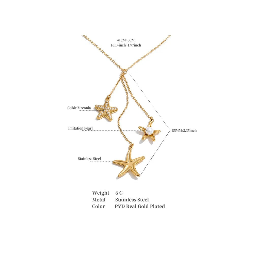 Cubic zirconia pearl shell necklace in gold-plated stainless steel with pearl and cubic zirconia.