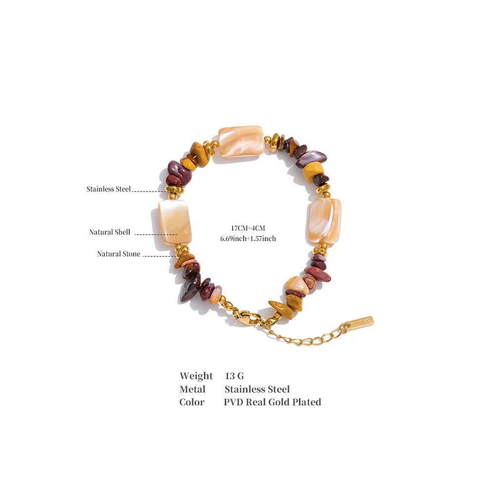 Shell Natural Stone Geometric Bracelet — Gold-Plated Stainless Steel with Natural Stone and Shell · PS1168