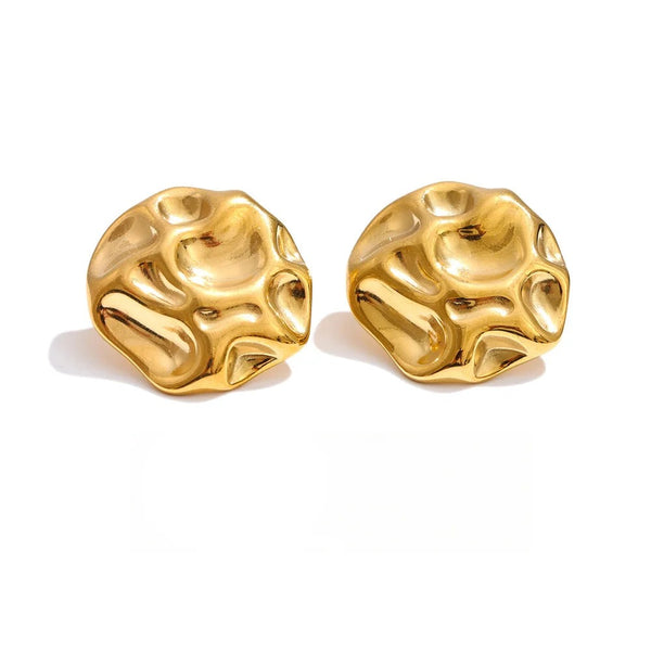 Gold-plated stainless steel earrings with a unique design resembling a face.