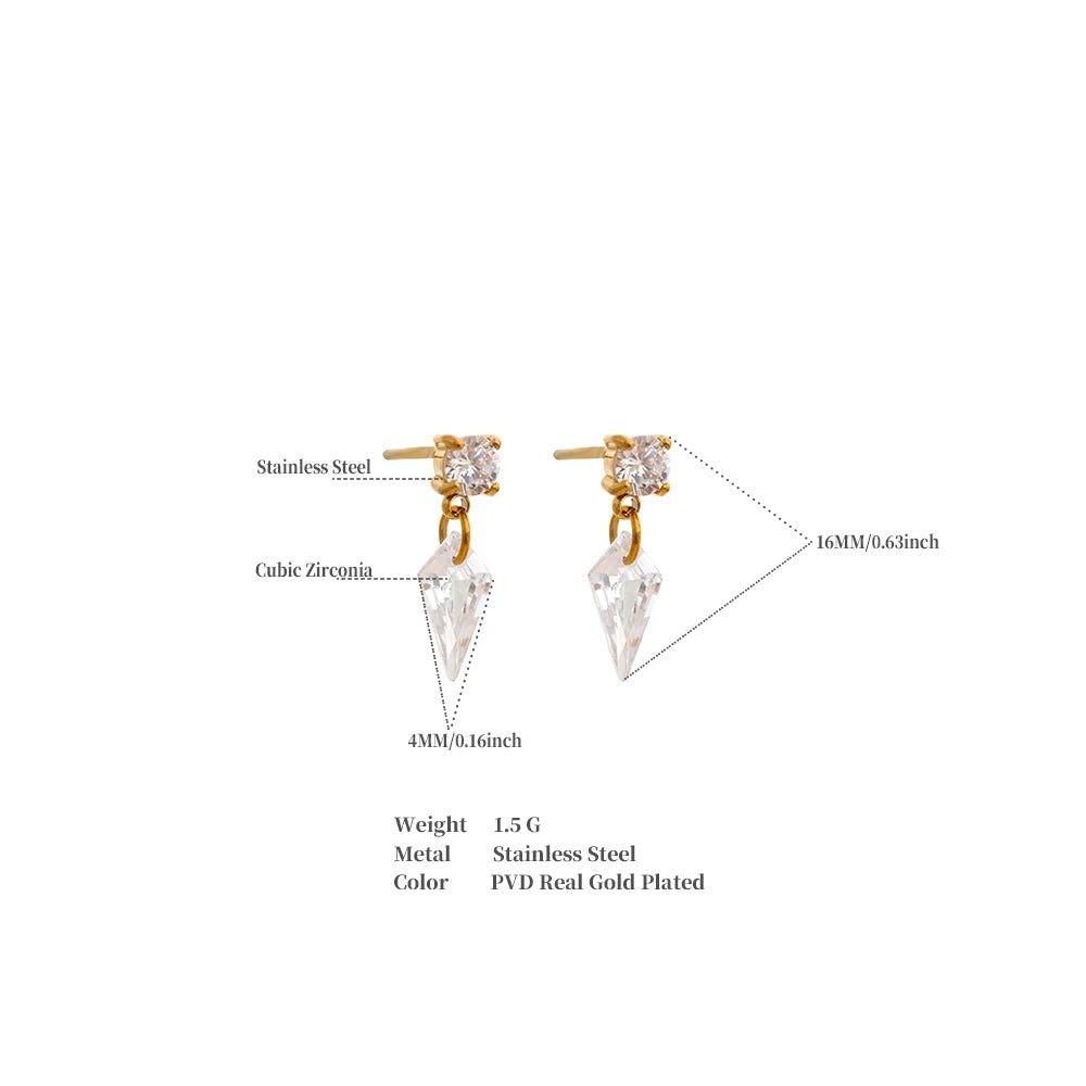 Cubic Zirconia Geometric Earrings — Gold-Plated Stainless Steel with Cubic Zirconia · PS1411