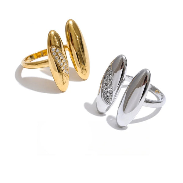 Gold-plated stainless steel ring with cubic zirconia stones.