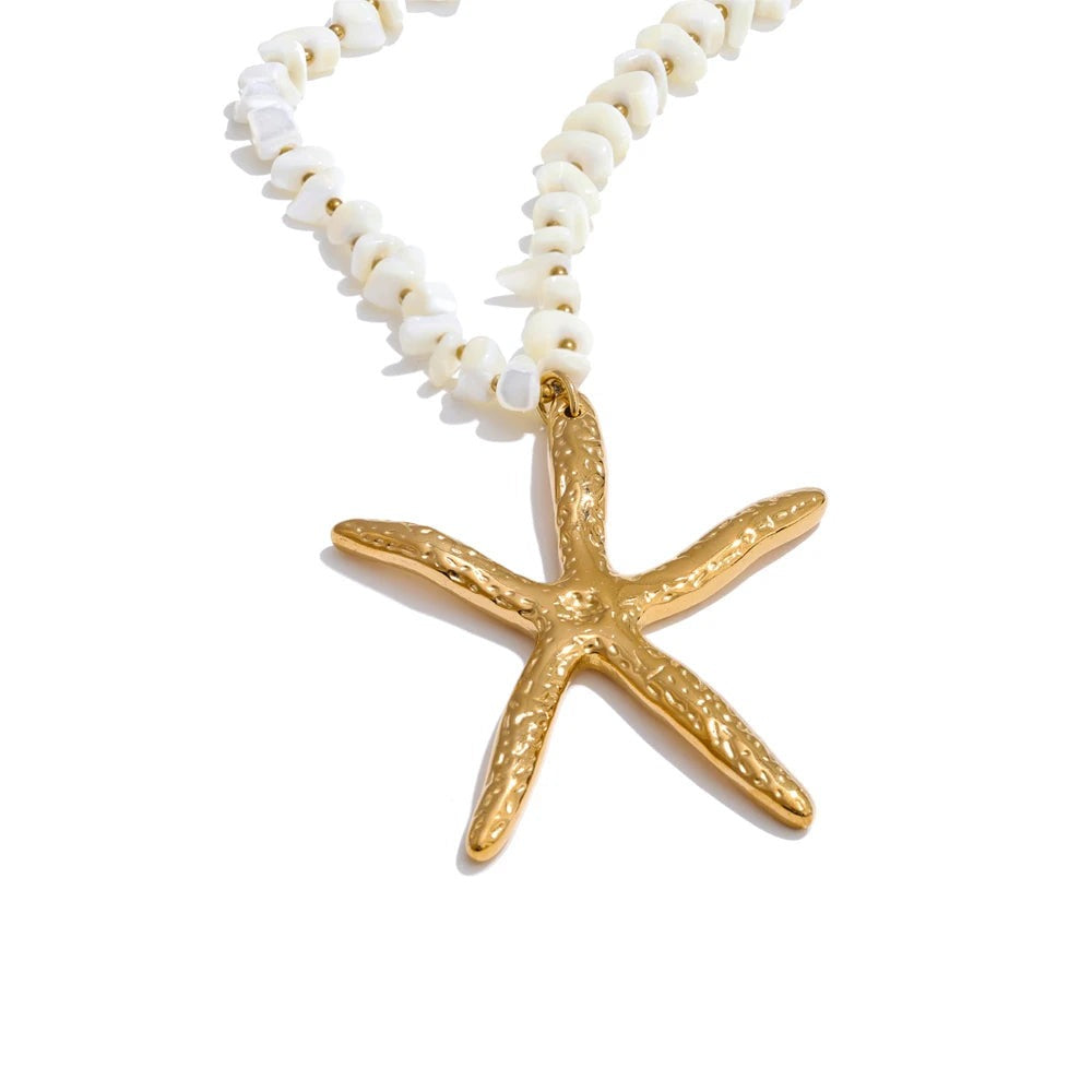 Gold-plated stainless steel necklace featuring a starfish pendant.