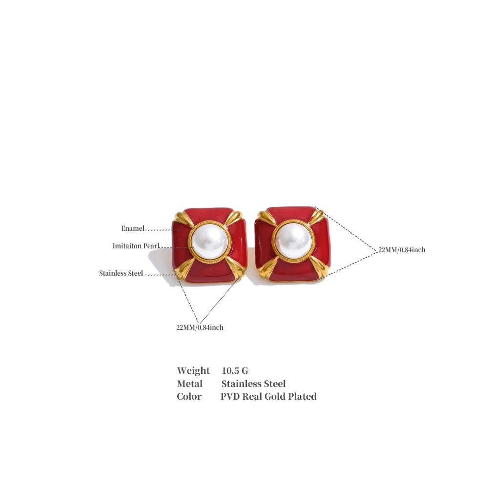 Pearl enamel multi-color earrings in gold-plated stainless steel with pearl and enamel.