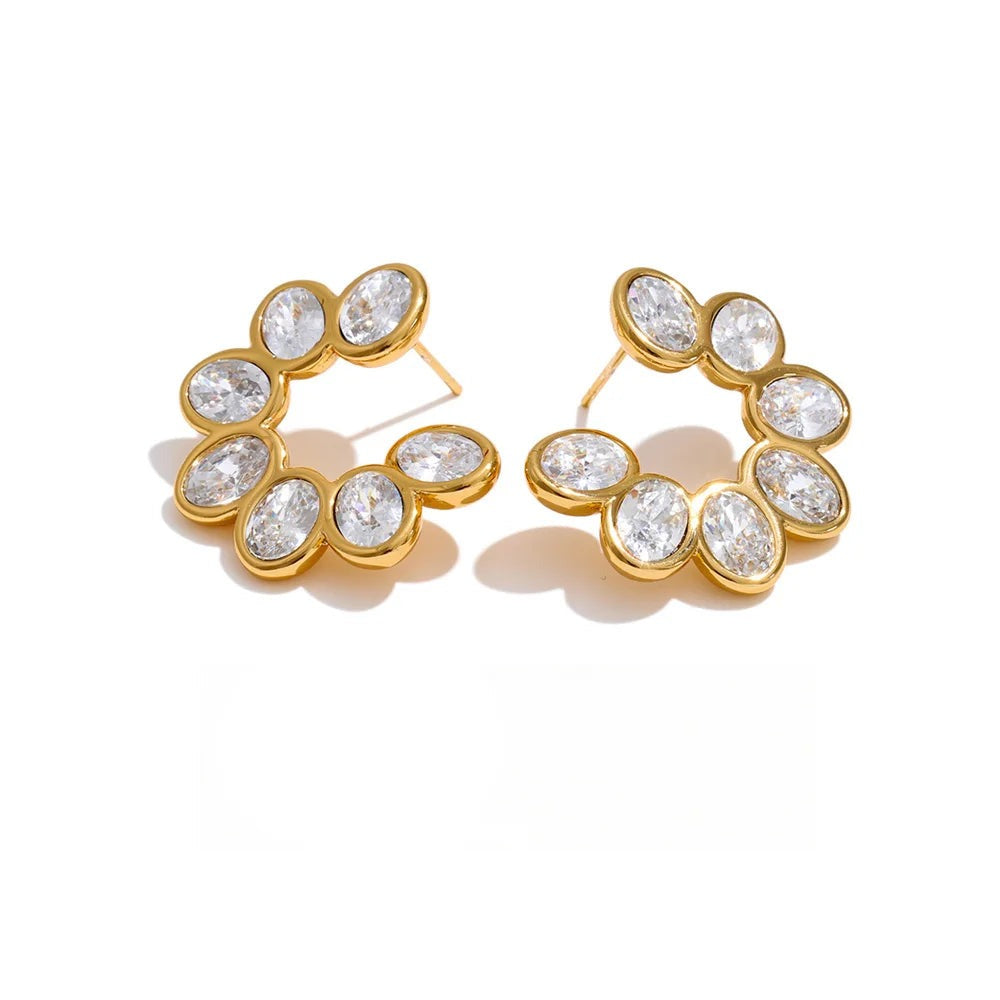Cubic Zirconia Geometric Earrings — Gold-Plated Stainless Steel with Cubic Zirconia · PS1210