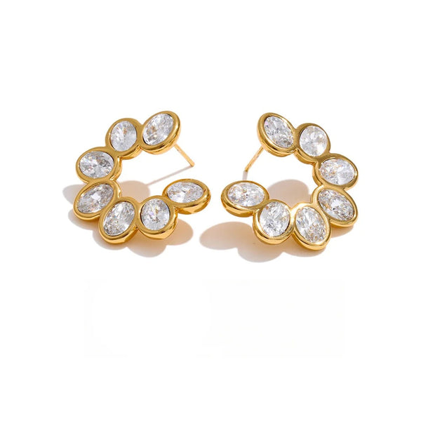 Cubic Zirconia Geometric Earrings — Gold-Plated Stainless Steel with Cubic Zirconia · PS1210