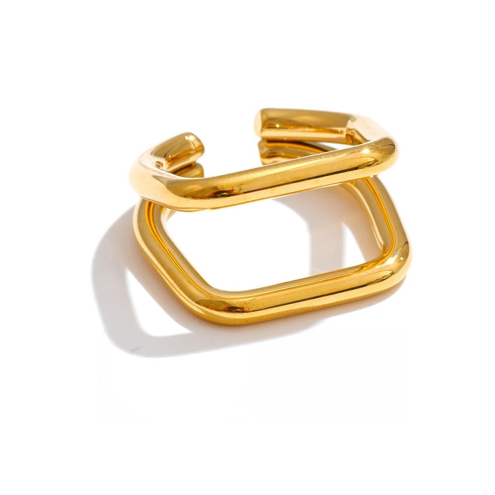 Gold-plated stainless steel ring featuring a simple, unadorned design with two parallel bands.
