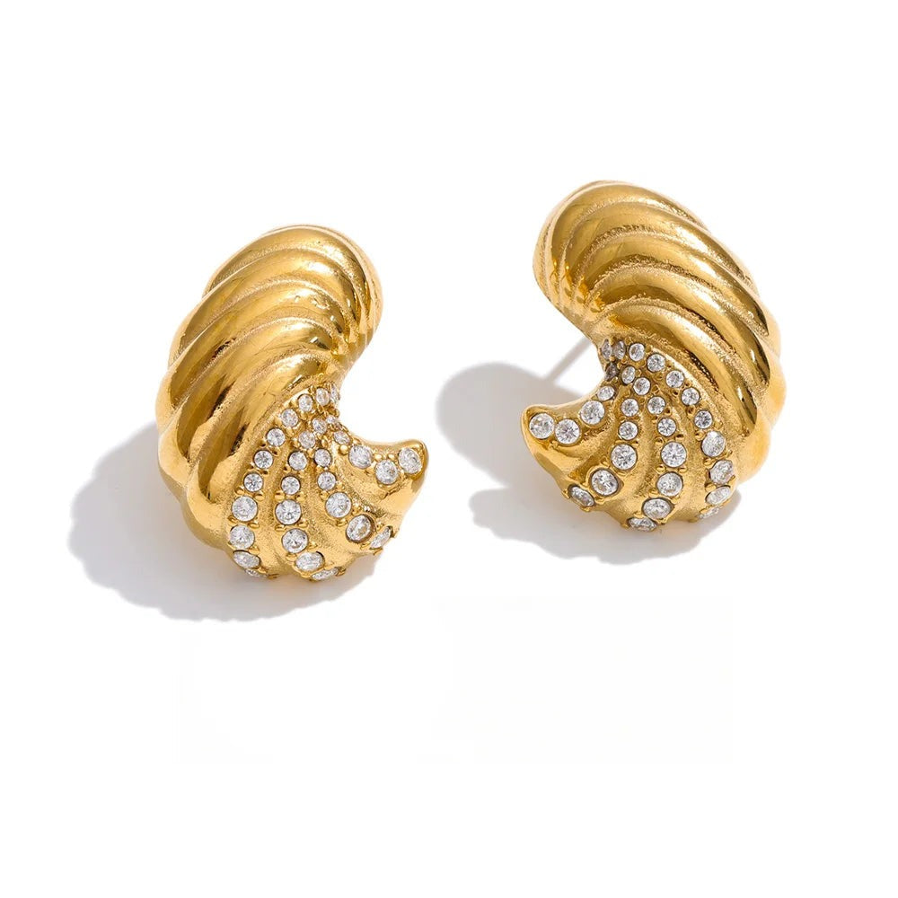 Cubic Zirconia Geometric Earrings — Gold-Plated Stainless Steel with Cubic Zirconia · PS917