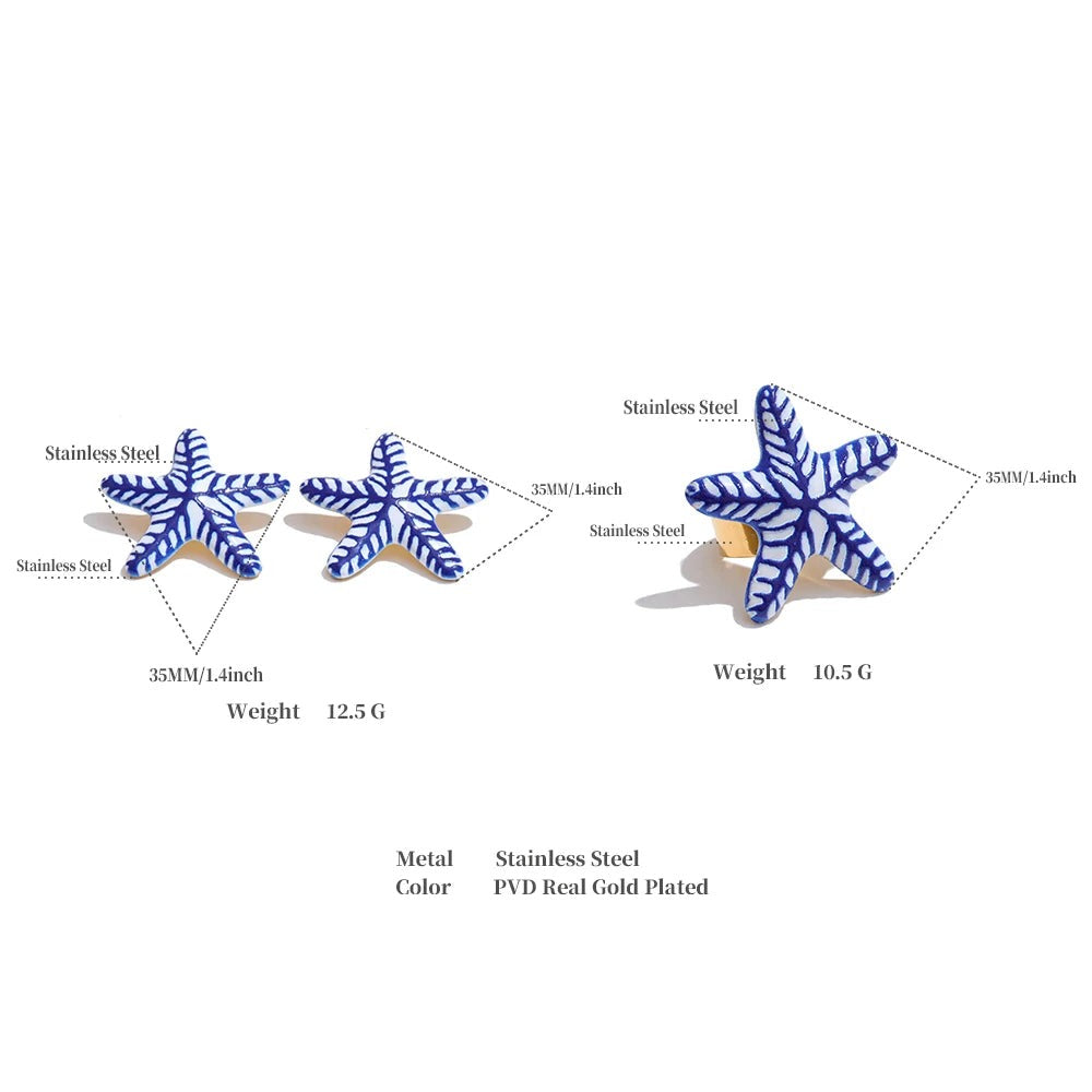 Blue star geometric earrings in gold-plated stainless steel.