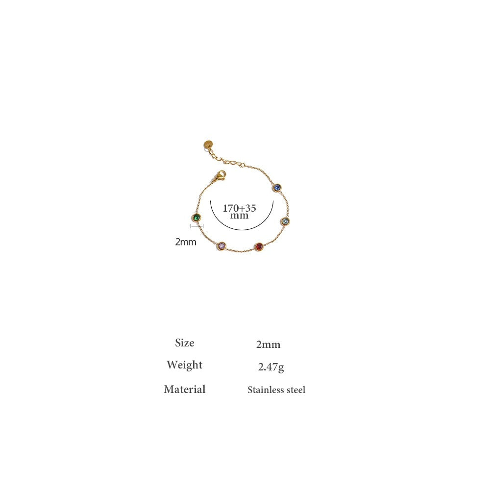 Cubic zirconia multi-color geometric necklace in gold-plated stainless steel with cubic zirconia.