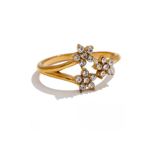 Gold-plated ring with cubic zirconia stones.