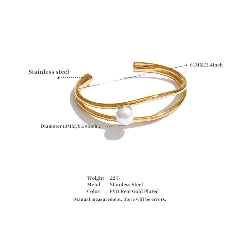 Pearl Geometric Bracelet — Gold-Plated Stainless Steel with Pearl · PS1718