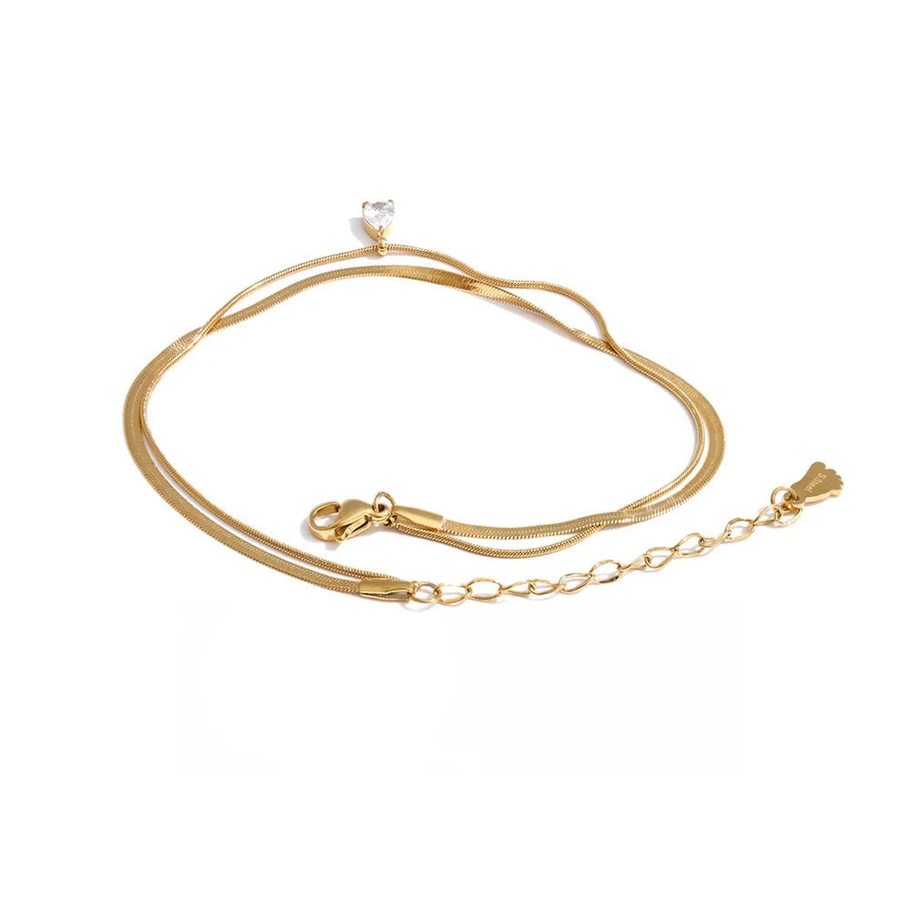 Cubic Zirconia Snake Geometric Anklet — Gold-Plated Stainless Steel with Cubic Zirconia · PS1078