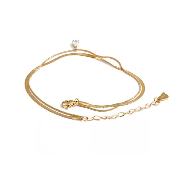 Cubic Zirconia Snake Geometric Anklet — Gold-Plated Stainless Steel with Cubic Zirconia · PS1078