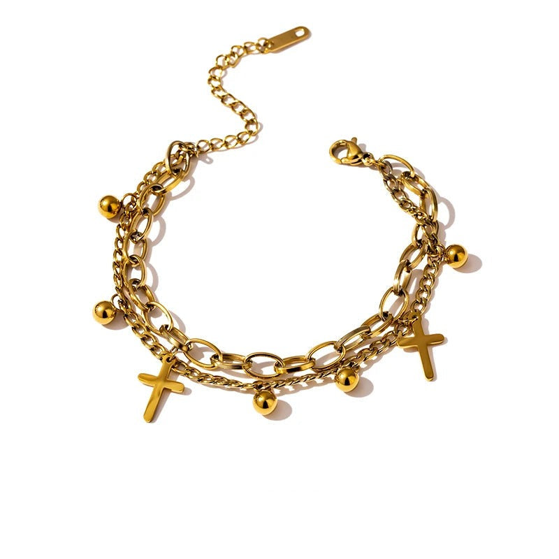 Cross Geometric Chain Bracelet — Gold-Plated Stainless Steel · PS1980