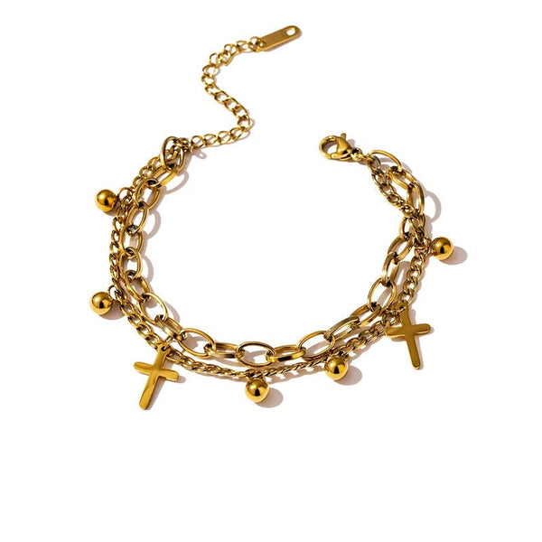 Cross Geometric Chain Bracelet — Gold-Plated Stainless Steel · PS1980