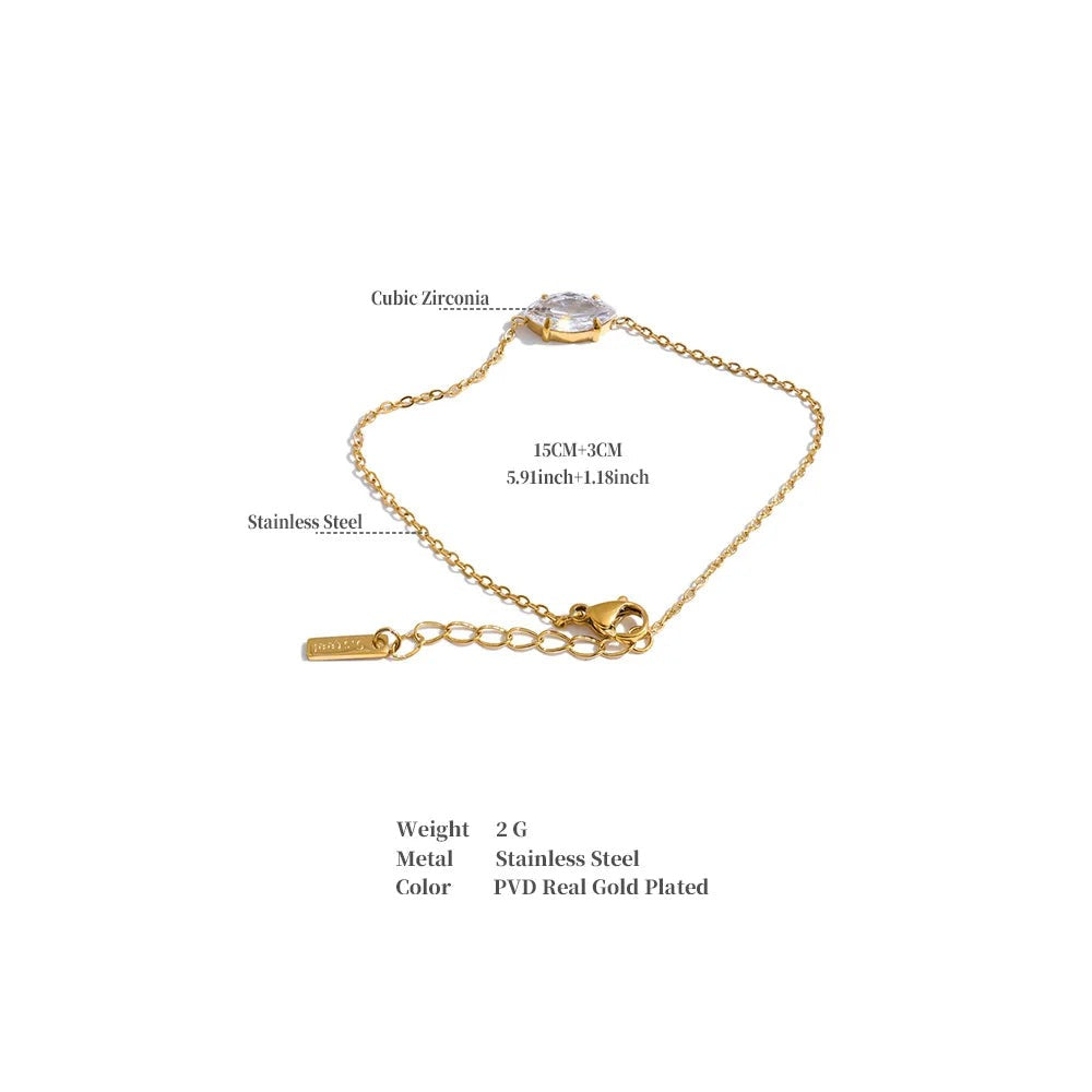 Cubic Zirconia Geometric Chain Bracelet — Gold-Plated Stainless Steel with Cubic Zirconia · PS1057