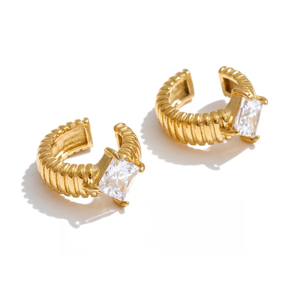 Cubic Zirconia Geometric Earrings — Gold-Plated Stainless Steel with Cubic Zirconia · PS1505