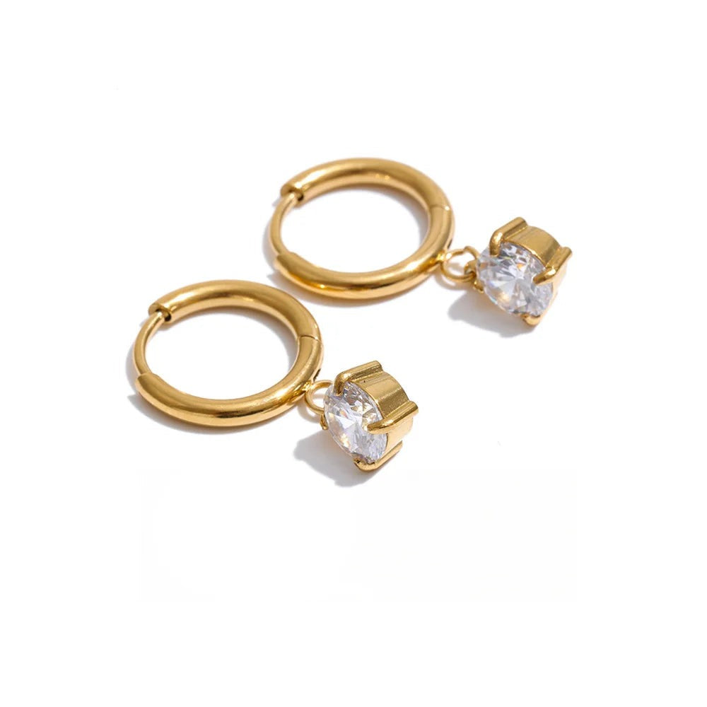 Cubic Zirconia Geometric Earrings — Gold-Plated Stainless Steel with Cubic Zirconia · PS1300