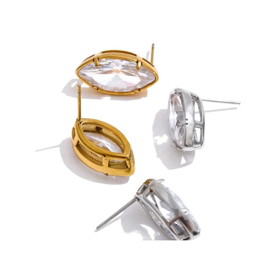 Cubic Zirconia Geometric Earrings — Gold-Plated Stainless Steel with Cubic Zirconia · PS1344