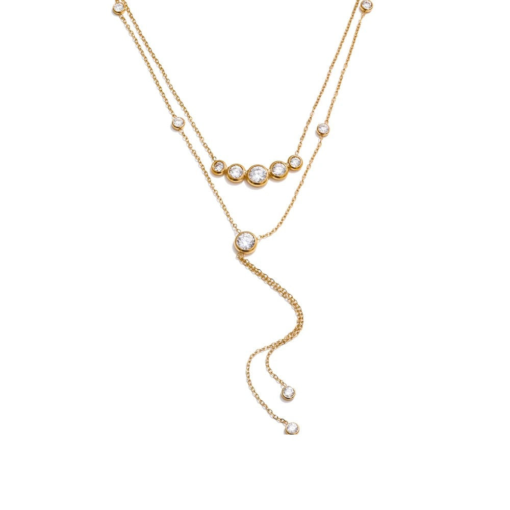 Gold-plated stainless steel necklace with cubic zirconia stones.