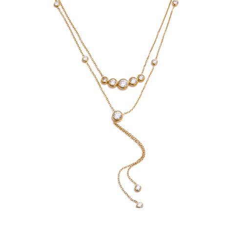 Gold-plated stainless steel necklace with cubic zirconia stones.