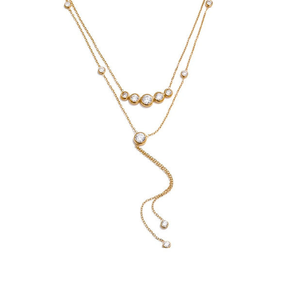 Gold-plated stainless steel necklace with cubic zirconia stones.