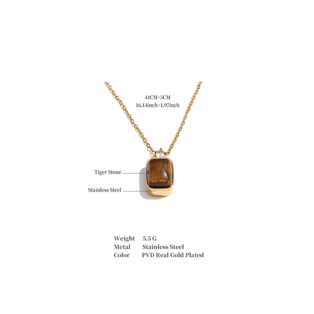 Natural stone geometric necklace in gold-plated stainless steel with natural stone.