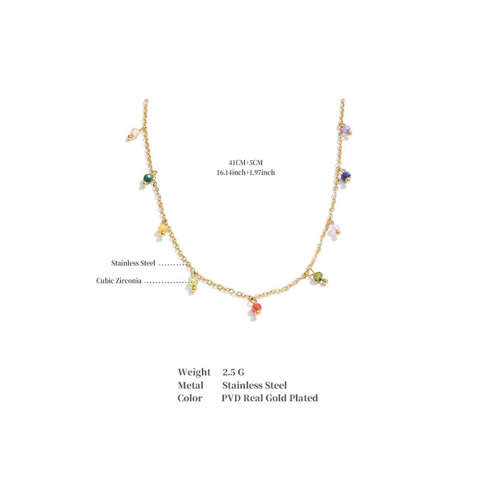 Cubic zirconia multi-color geometric necklace in gold-plated stainless steel with cubic zirconia.