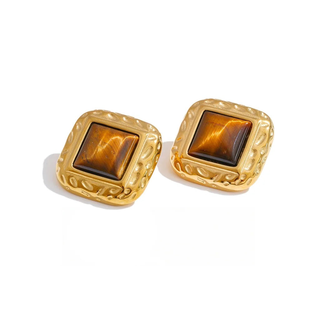 Gold-plated stainless steel earrings with natural stone.