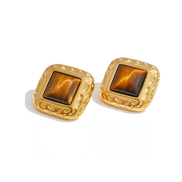 Gold-plated stainless steel earrings with natural stone.